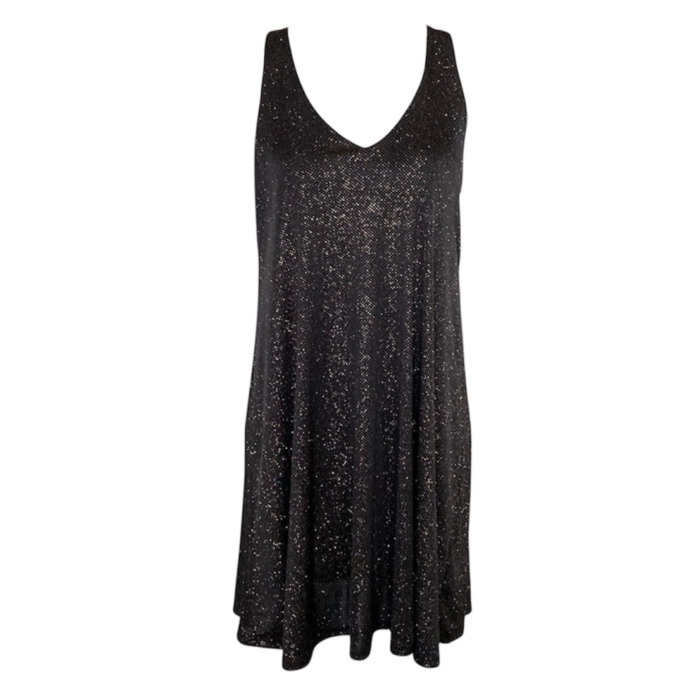 Everly Black Multicoloured Glitter Fit & Flare V Neck Sleeveless Racerback Dress